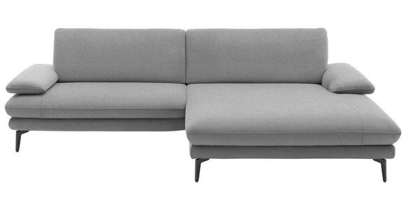 ECKSOFA  in Velours Hellgrau Rücken echt  284/184 cm  - Hellgrau/Schwarz, Design, Textil/Metall (284/184cm) - Dieter Knoll