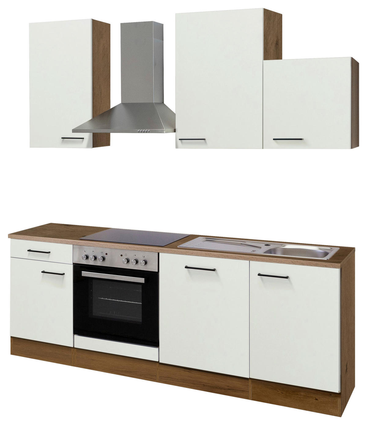 KÜCHENBLOCK 220 cm   in Eichefarben, Magnolie  - Eichefarben/Magnolie, MODERN, Holzwerkstoff/Metall (220cm) - FlexWell
