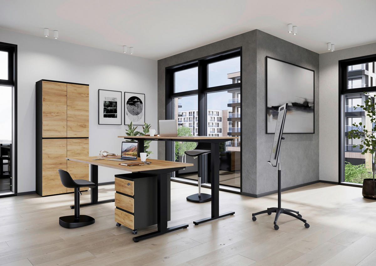 AKTENSCHRANK 80/197/40 cm  - Eichefarben/Graphitfarben, MODERN, Holzwerkstoff (80/197/40cm) - Germania