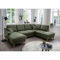 WOHNLANDSCHAFT in Chenille Dunkelgrün  - Dunkelgrün/Naturfarben, Konventionell, Holz/Textil (150/301/200cm) - Livetastic
