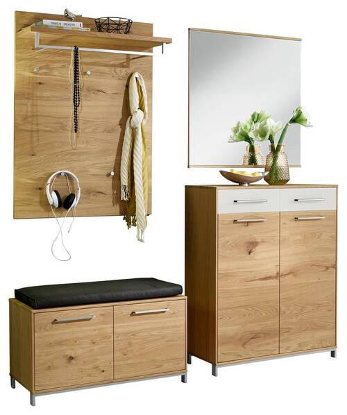 GARDEROBE 5-teilig  in 180/195/40 cm  - Eichefarben/Weiß, Design, Glas/Holz (180/195/40cm)