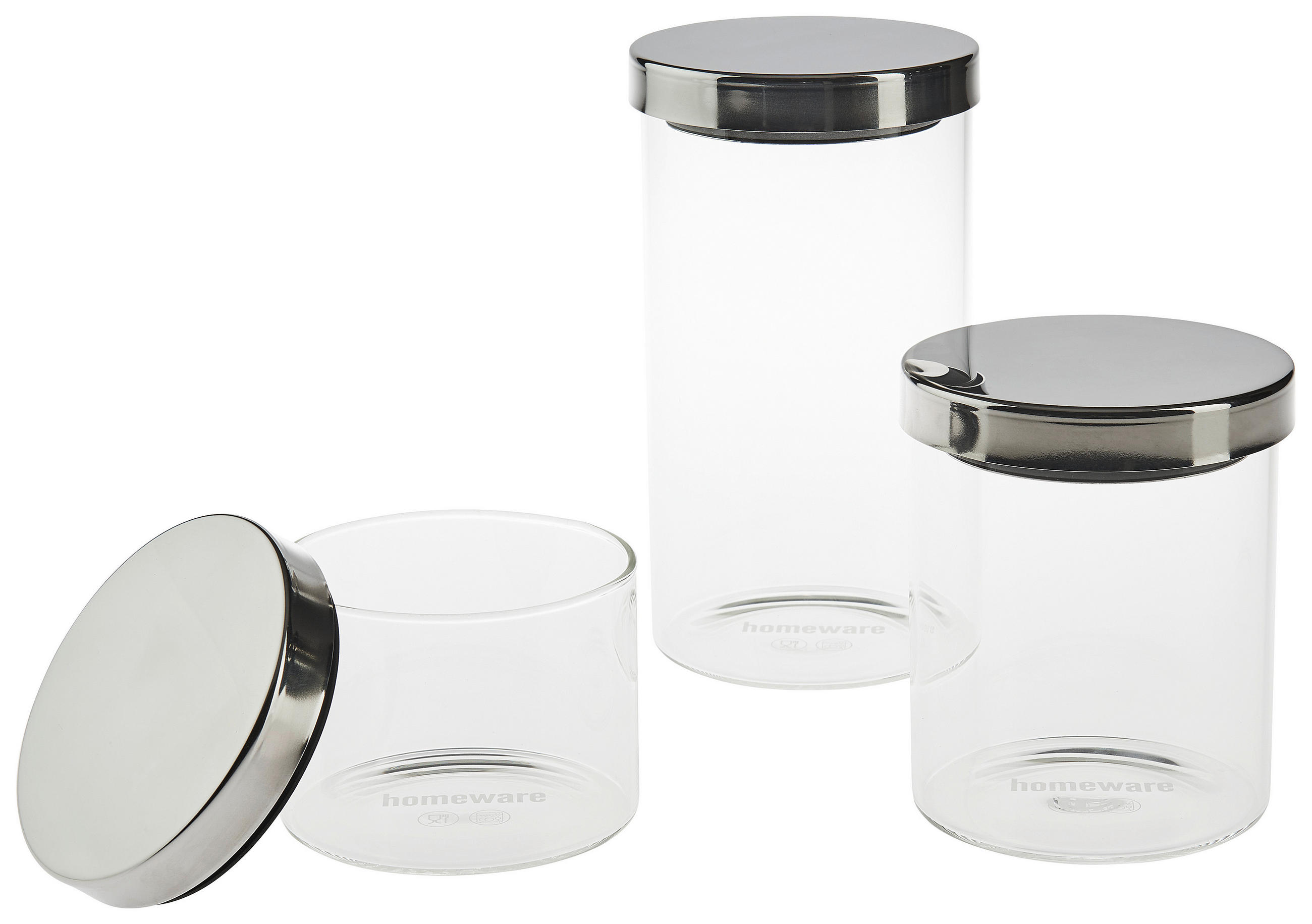 SADA DÓZ NA POTRAVINY 3-dielne - číra, Design, kov/sklo - Homeware Profession.