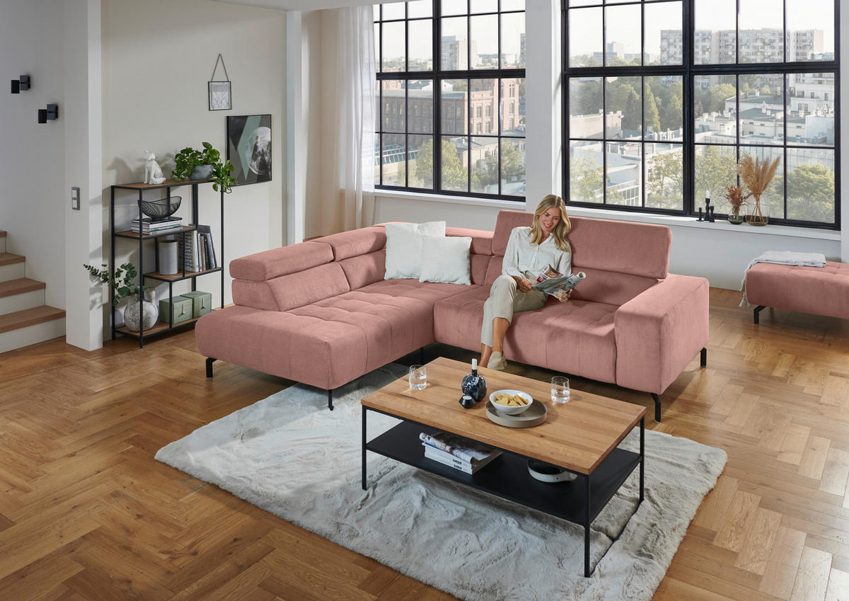 ECKSOFA Naturfarben Cord  - Schwarz/Naturfarben, Design, Textil/Metall (214/261cm) - Beldomo Style