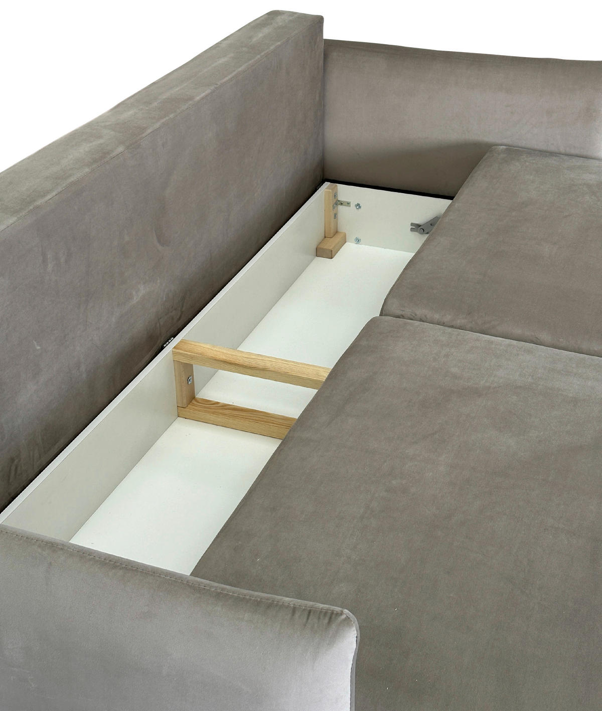 SCHLAFSOFA  mit Liegefunktion Velours Taupe  - Taupe/Schwarz, Design, Holz/Kunststoff (220/96/102cm) - MID.YOU
