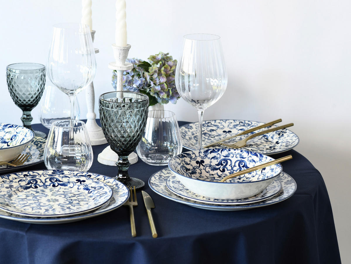 TAFELSERVICE Fresco 12-teilig  - Blau/Weiß, Basics, Keramik (30/30/25cm) - Creatable