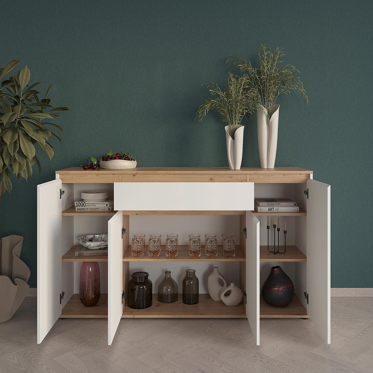 SIDEBOARD  160/93/38 cm 1 Schublade(n)  - Weiß/Eiche Artisan, MODERN, Holzwerkstoff (160/93/38cm) - Carryhome