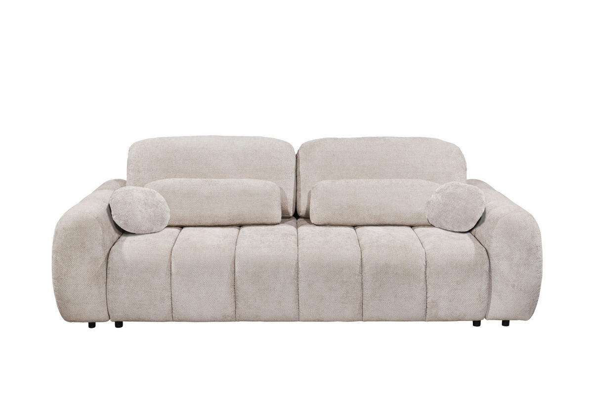 SCHLAFSOFA BUBBLE Webstoff Beige  inkl. Zierkissen, Nierenkissen, Bettkasten, Liegefläche im Originalstoff  - Beige/Schwarz, Design, Kunststoff/Textil (256/76/112cm) - MID.YOU