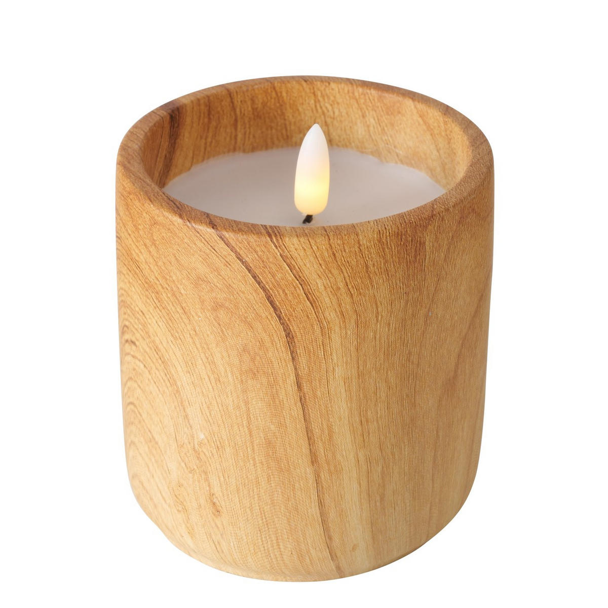 KERZE MIT LED  - Weiss/Naturfarben, Naturmaterialien/Stein (9/9/10.5cm)