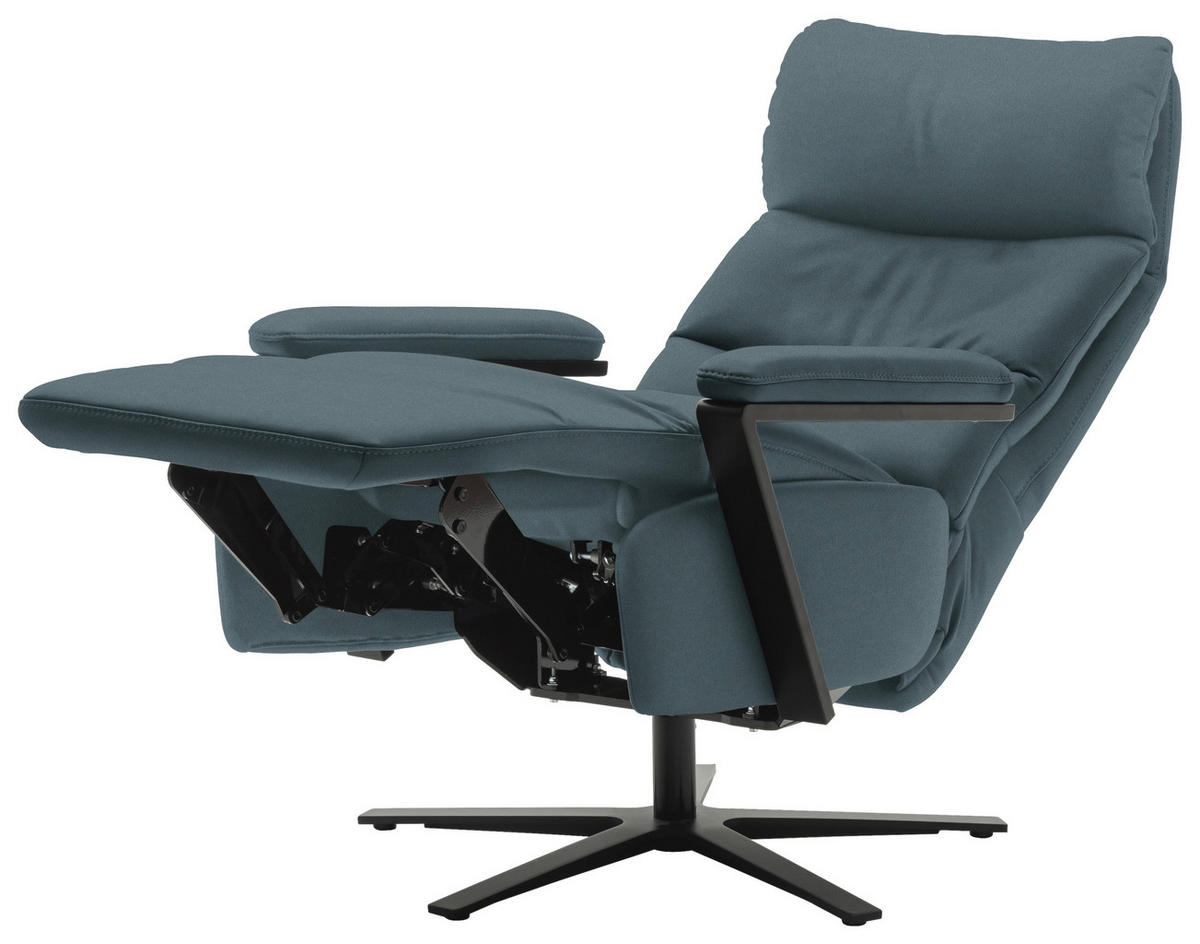 FERNSEHSESSEL  mit Relaxfunktion Echtleder Blaugrau  - Blaugrau/Schwarz, Design, Leder/Metall (74/111/85cm) - Schöner Wohnen