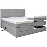 BOXSPRINGBETT 160/200 cm,  in Hellgrau, gepolstertes Kopfteil, Topper, motorische Verstellbarkeit, Fernbedienung, Matratzen, H3 = fest  - Hellgrau/Schwarz, KONVENTIONELL, Kunststoff/Textil (160/200cm) - Moderano