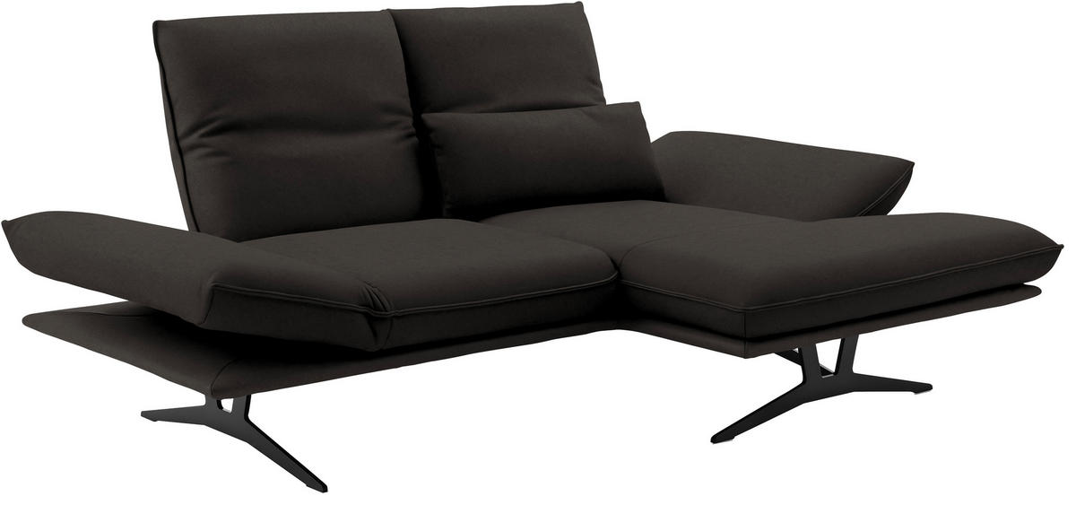 ECKSOFA in Echtleder Graubraun  - Graubraun/Schwarz, Design, Leder/Metall (210/130cm) - Dieter Knoll