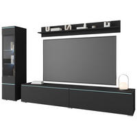 WOHNWAND 3-teilig  in Graphitfarben 210/130/33 cm  - Schwarz/Graphitfarben, Basics, Glas/Holzwerkstoff (210/130/33cm) - P & B