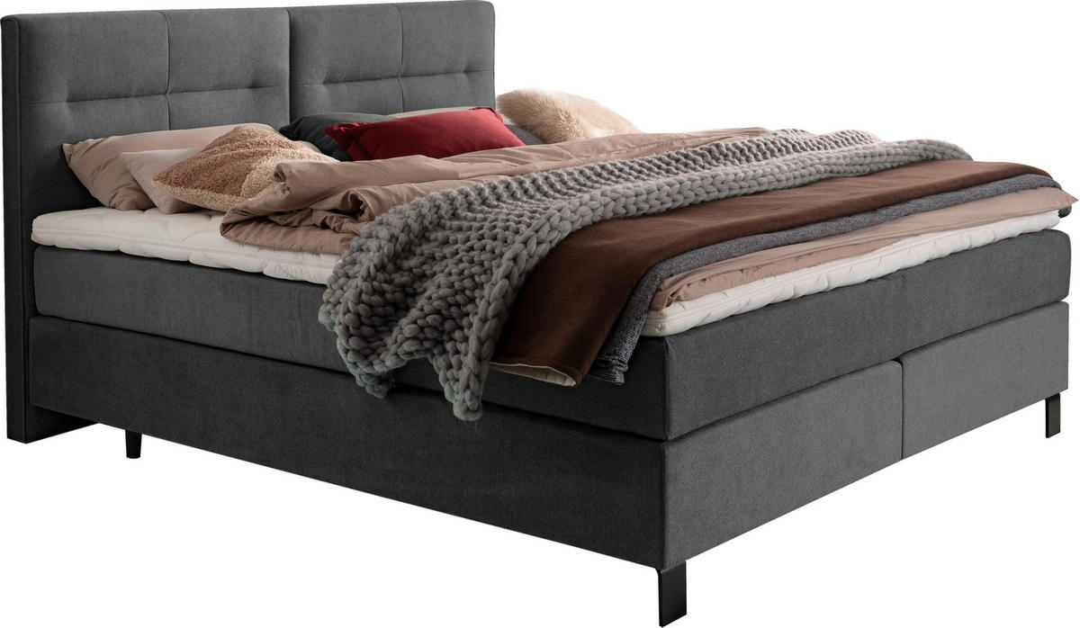BOXSPRINGBETT 180/220 cm  in Dunkelgrau  - Dunkelgrau/Schwarz, KONVENTIONELL, Textil/Metall (180/220cm) - Esposa