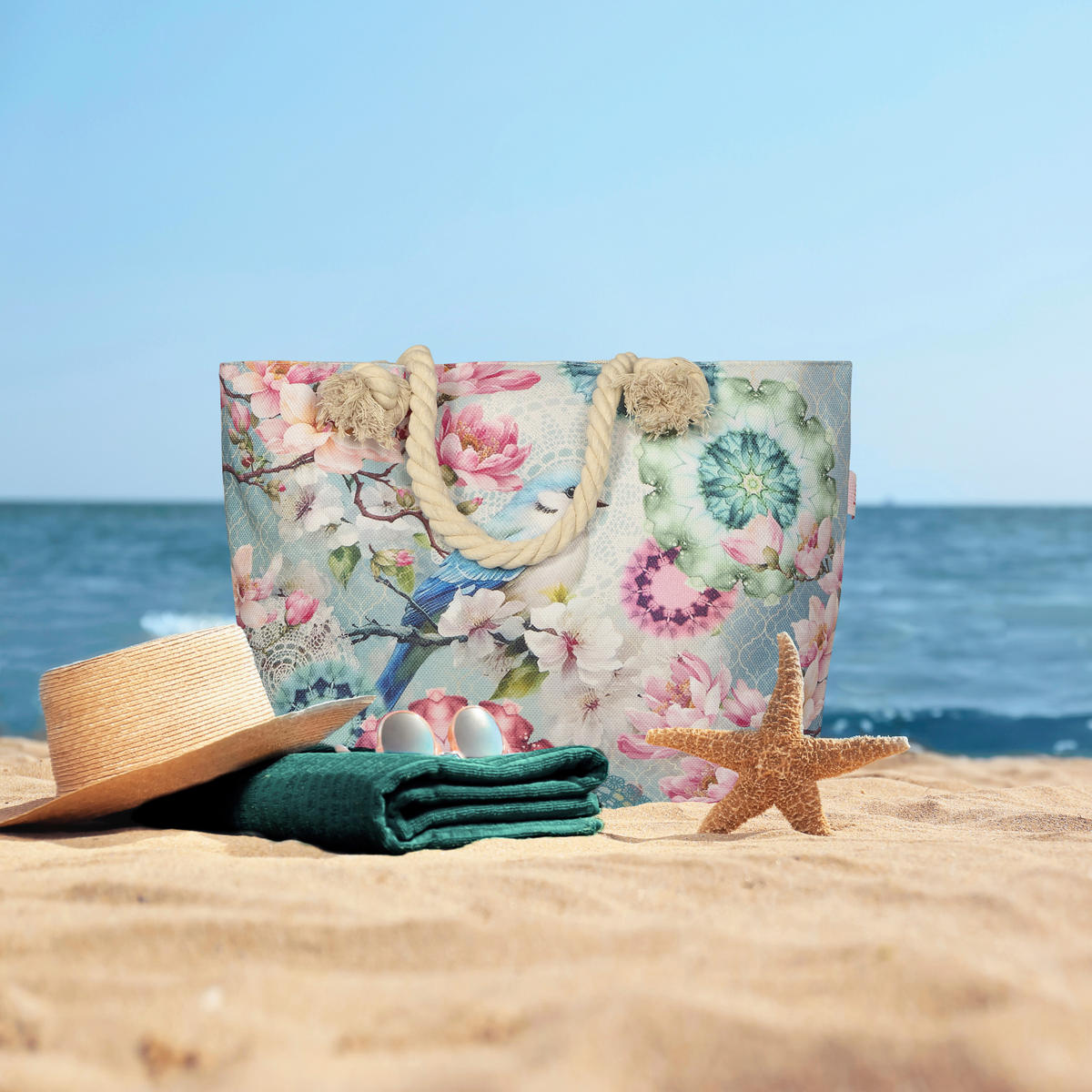 STRANDTASCHE - Multicolor/Mintgrün, Basics, Textil (60/43cm)