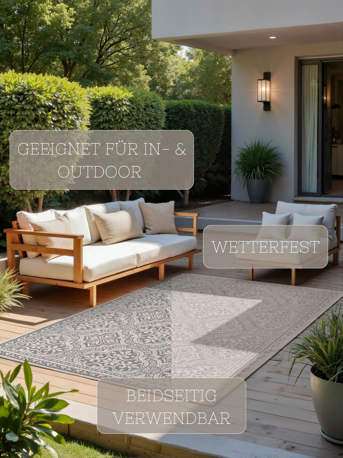 OUTDOORTEPPICH 120/170 cm Duet Grau, Weiß  - Weiß/Grau, Design, Kunststoff (120/170cm)
