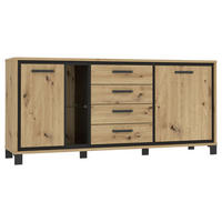 SIDEBOARD 177,4/81,3/41,5 cm  in Schwarz, Eichefarben  - Eichefarben/Schwarz, Basics, Glas/Holzwerkstoff (177,4/81,3/41,5cm) - Livetastic