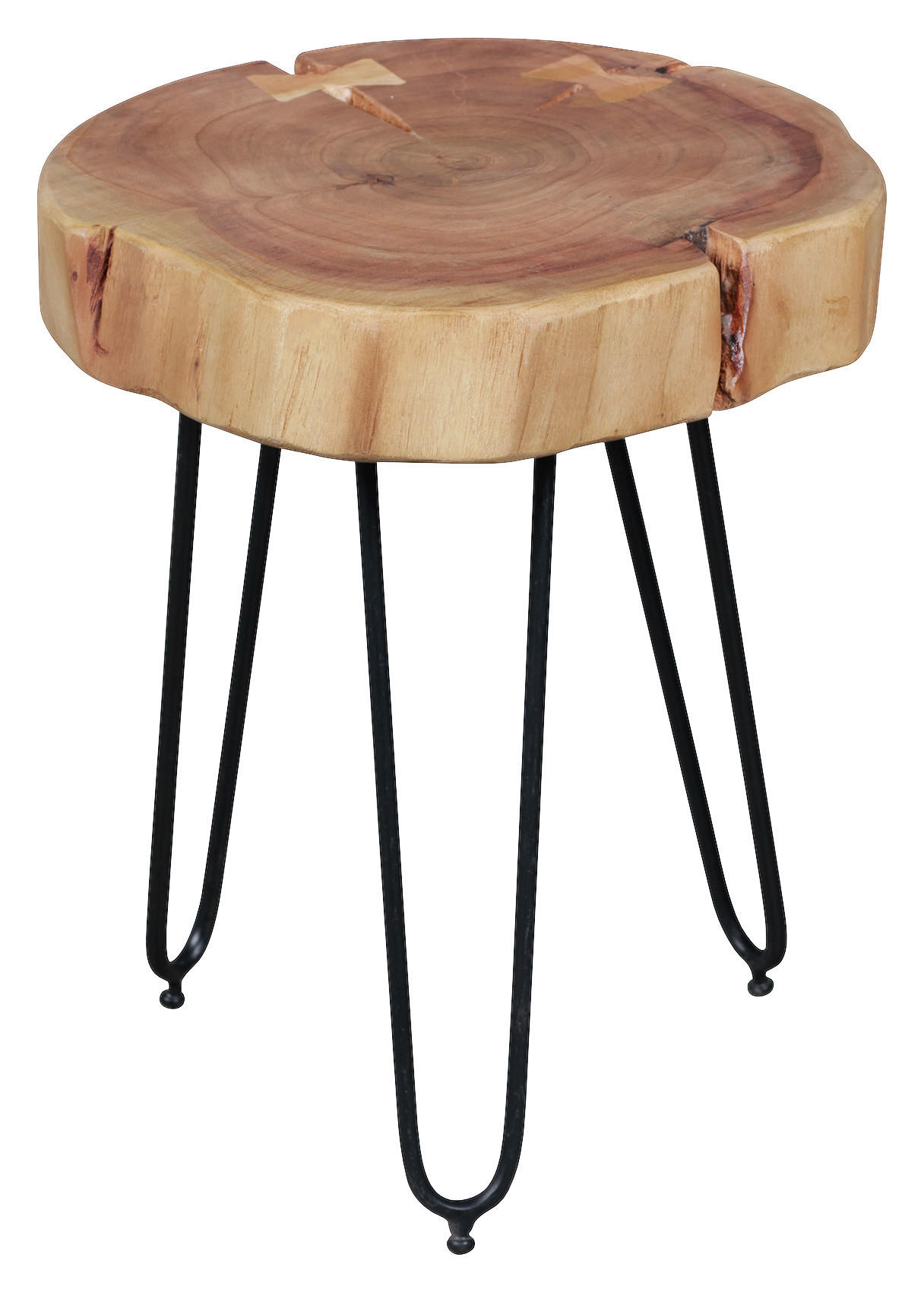 BEISTELLTISCH 35/35/46 cm Akazie massiv Akaziefarben rund  - Schwarz/Akaziefarben, Design, Holz/Metall (35/35/46cm) - MID.YOU