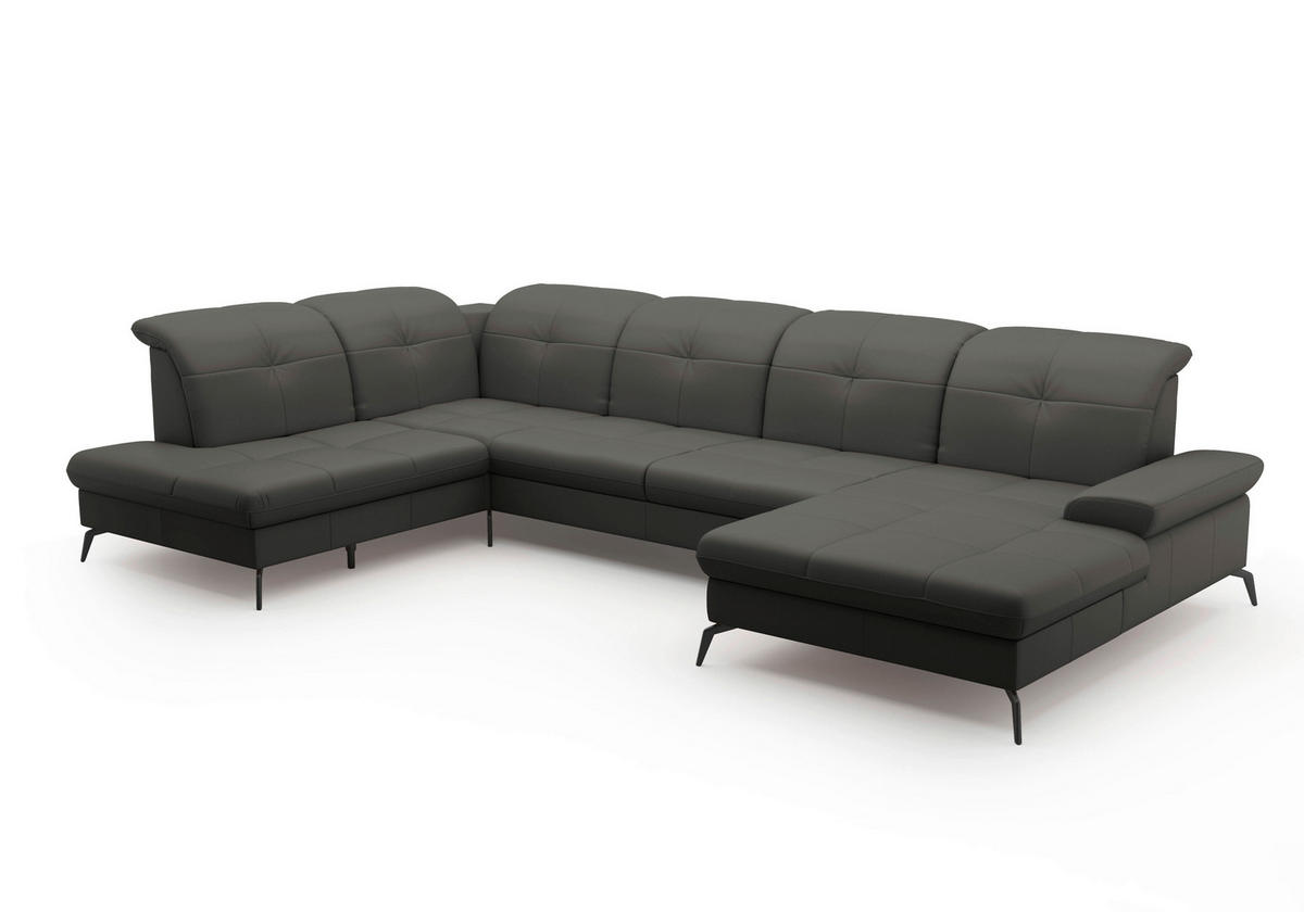 WOHNLANDSCHAFT in Vliesstoff Kombination Echtleder/Stoff Anthrazit  - Anthrazit/Schwarz, KONVENTIONELL, Leder/Textil (231/357/185cm) - Sit & More