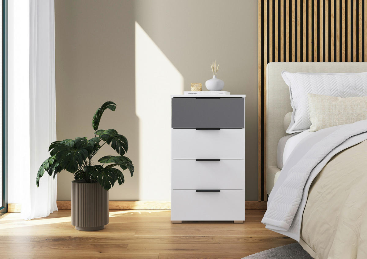 BYRÅ 47/81/42 cm  - vit/aluminiumfärg, Modern, metall/trämaterial (47/81/42cm) - Rauch Möbel