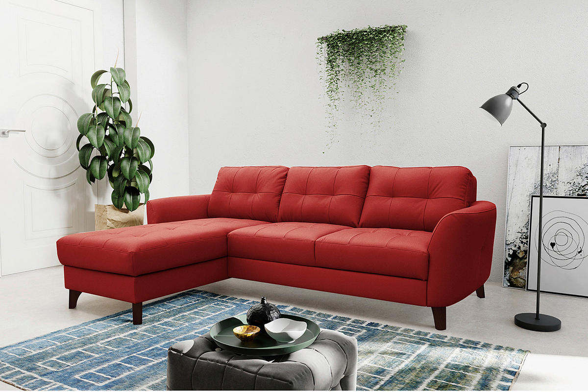 ECKSOFA in Lederlook Echtleder Rot  - Buchefarben/Rot, Design, Leder/Holz (238/168cm) - Livetastic