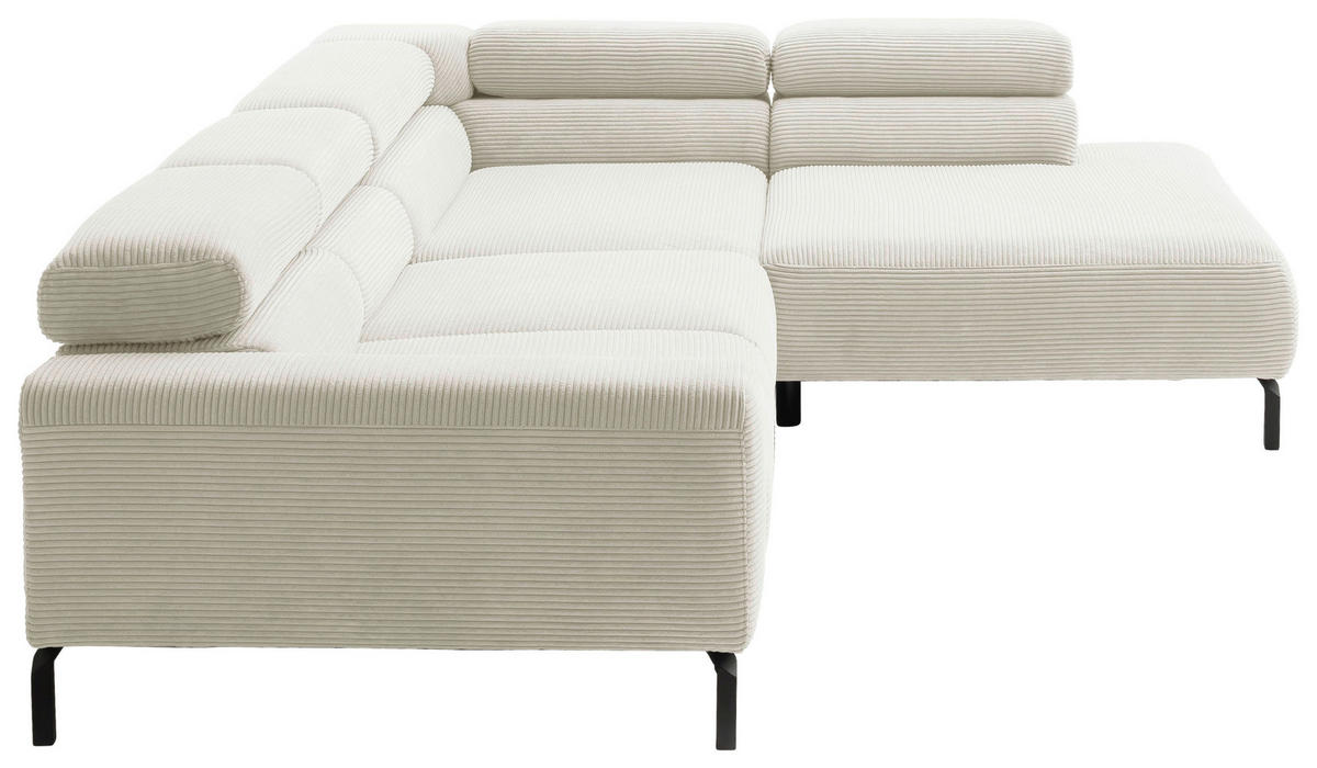 ECKSOFA inkl. Funktion in Cord Creme  - Creme/Schwarz, Modern, Textil/Metall (309/219cm) - Pure Home Lifestyle