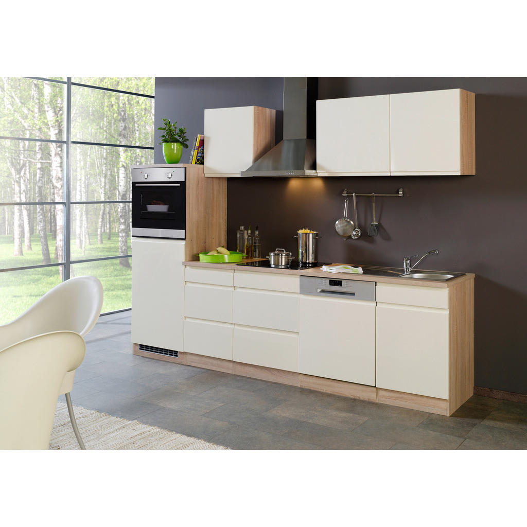 Küchenzeile Cardiff mit Geräten 280 cm Creme/Sonoma Eiche