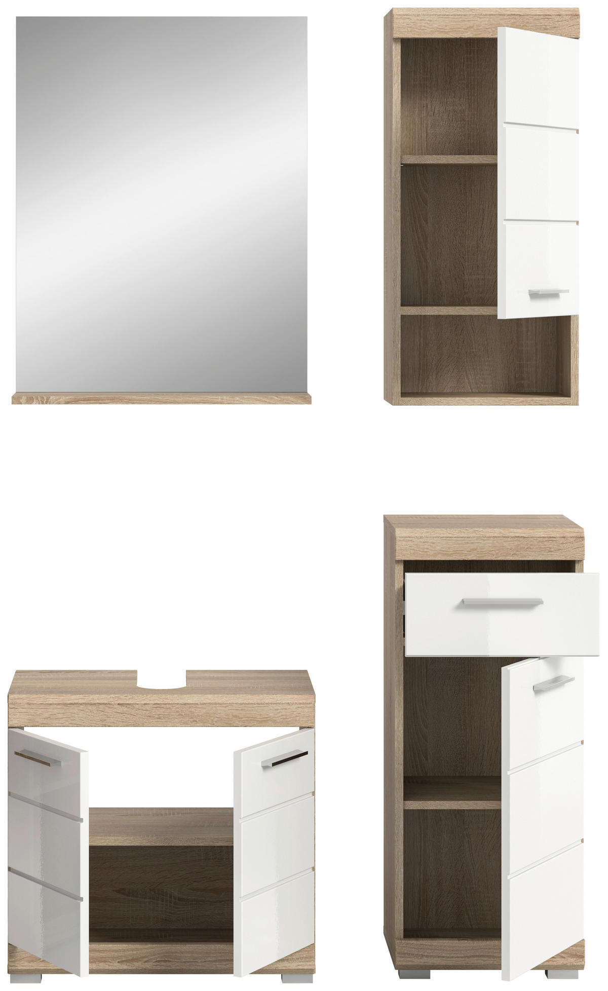 BADEZIMMER 4-teilig  in 97 cm  - Weiß Hochglanz/Silberfarben, MODERN, Glas/Holzwerkstoff (97cm) - MID.YOU