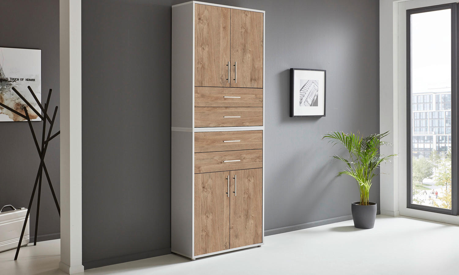 AKTENSCHRANK Grau, Eichefarben  - Eichefarben/Grau, MODERN, Holzwerkstoff (84,4/227,2/33cm) - MID.YOU