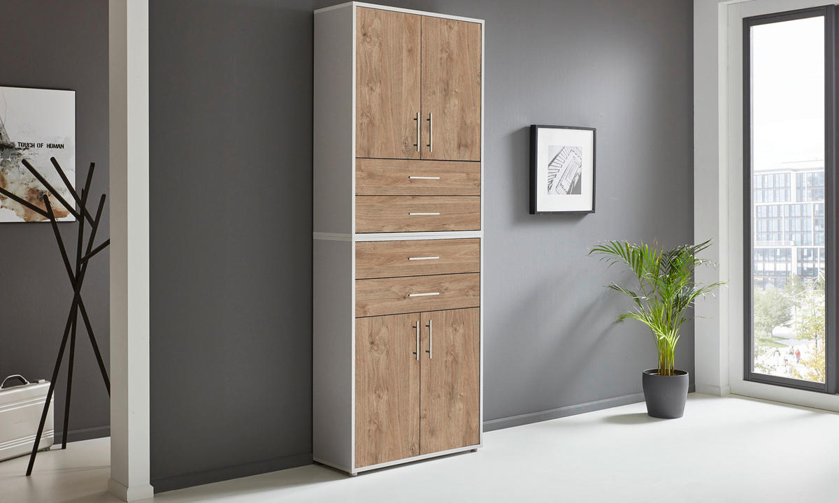 AKTENSCHRANK Grau, Eichefarben  - Eichefarben/Grau, MODERN, Holzwerkstoff (84,4/227,2/33cm) - MID.YOU