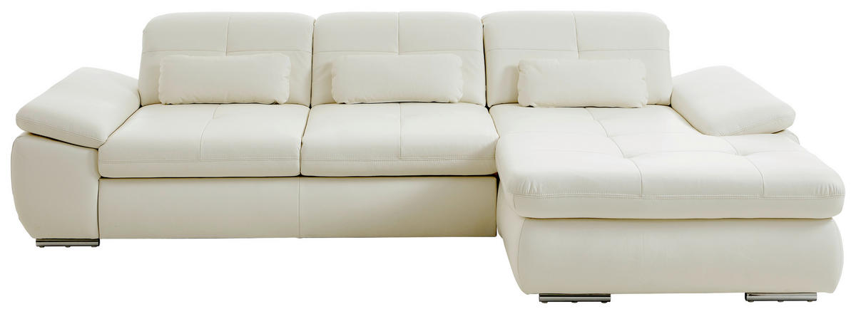 ECKSOFA Echtleder Weiss  - Weiss/Edelstahlfarben, Design, Leder/Metall (325/195cm) - Beldomo Speed