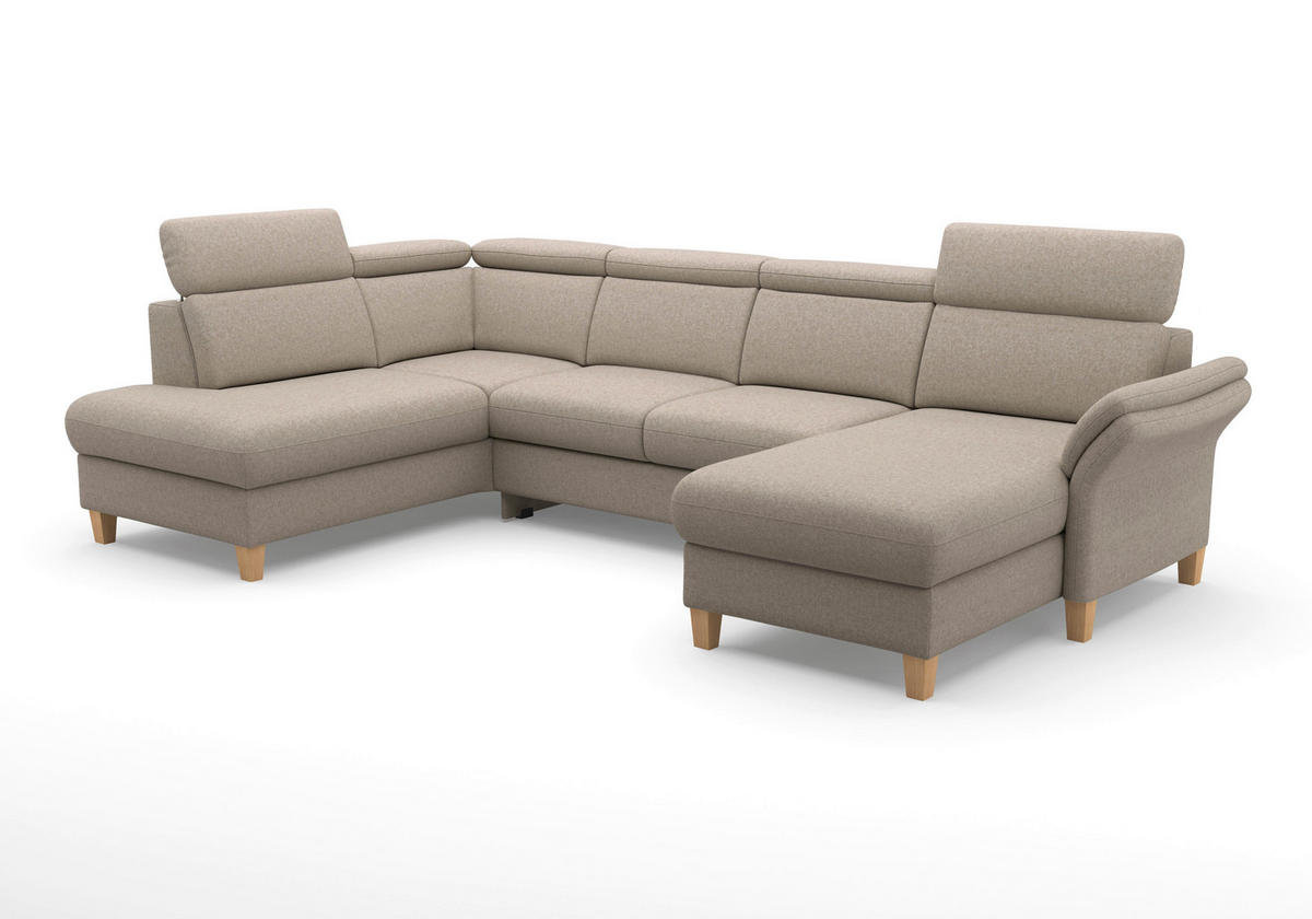 WOHNLANDSCHAFT GLENDALE E Taupe Flachgewebe  - Taupe/Eichefarben, KONVENTIONELL, Holz/Textil (193/321/166cm) - Sit & More