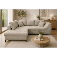 ECKSOFA LIVANO Beige Chenille Liegefläche im Originalstoff  - Beige/Schwarz, Design, Textil/Metall (190/250cm) - P & B