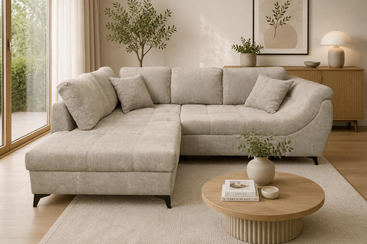 P & B ROHOVÁ SEDAČKA, textil, béžová
