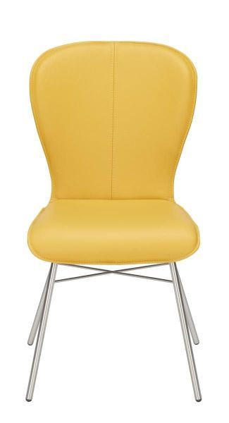 STUHL Echtleder Gelb, Edelstahlfarben  - Edelstahlfarben/Gelb, Design, Leder/Metall (48/91/61cm) - Bert Plantagie