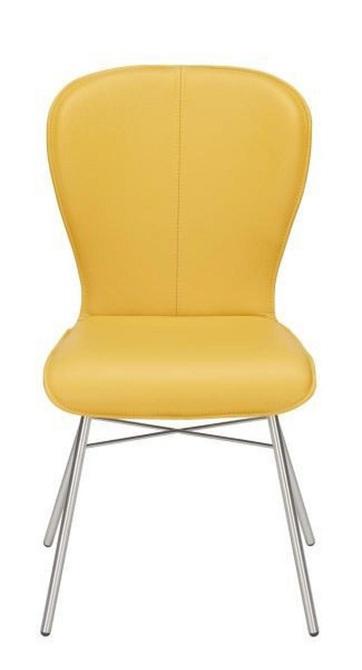 STUHL Echtleder Gelb, Edelstahlfarben  - Edelstahlfarben/Gelb, Design, Leder/Metall (48/91/61cm) - Bert Plantagie