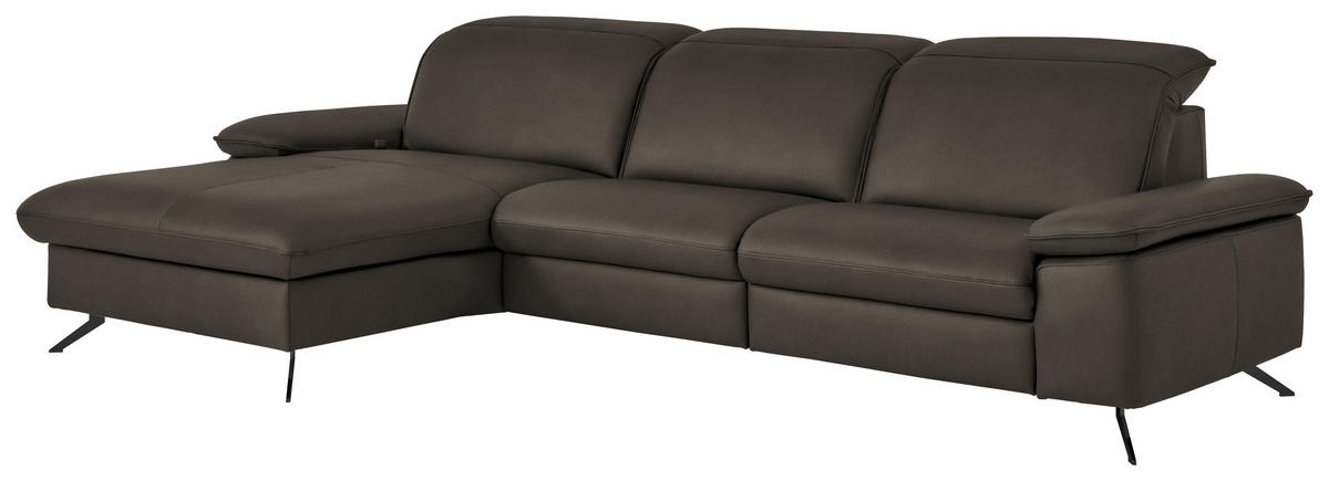 ECKSOFA  Echtleder Graubraun  - Graubraun/Schwarz, Design, Leder/Metall (169/307cm) - Beldomo Premium