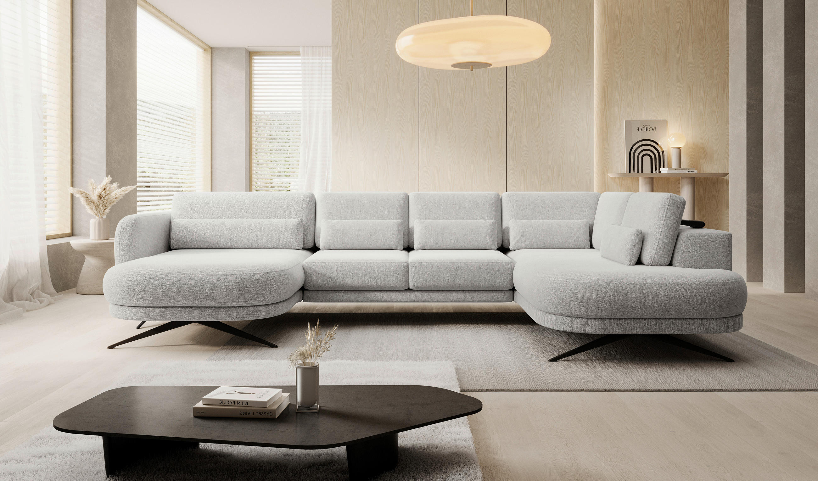 SOFFA i vävt tyg cremefärgad  - svart/cremefärgad, Design, metall/textil (104/346/111cm) - Stylife
