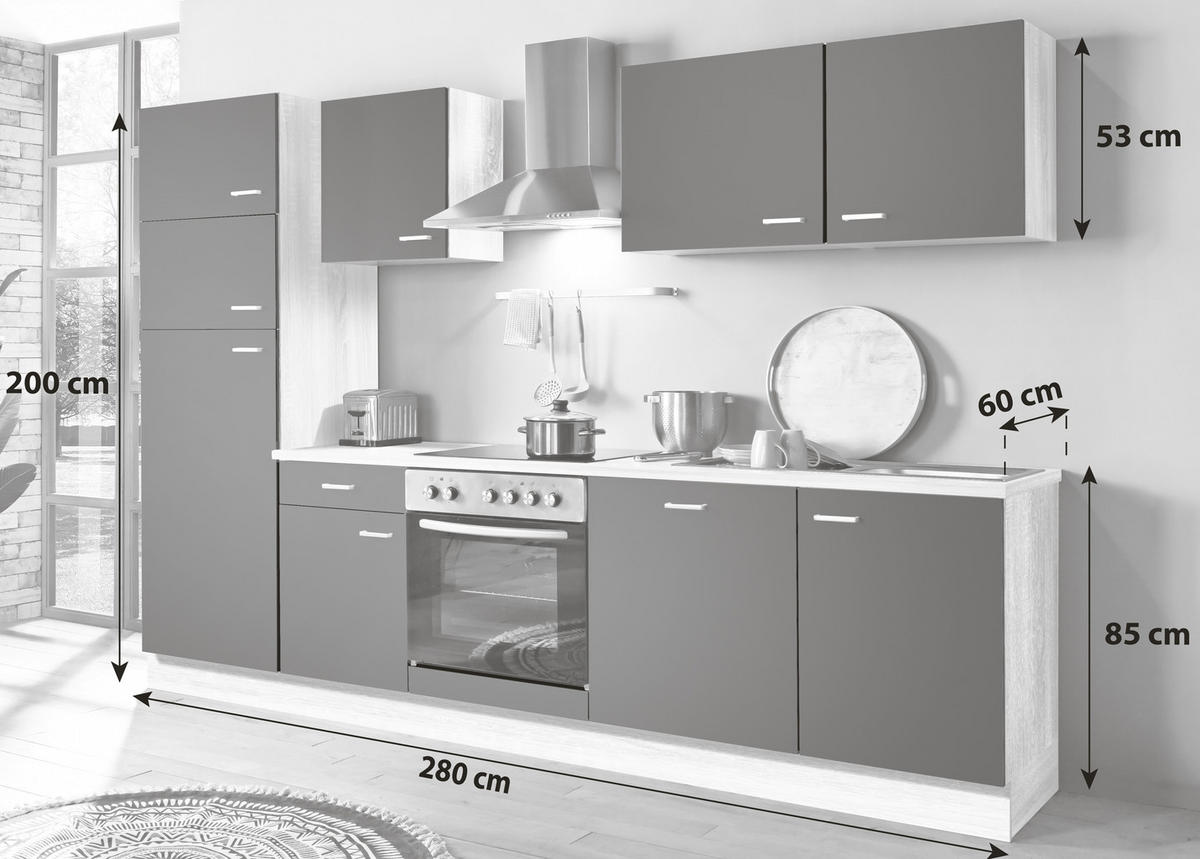 KÜCHENBLOCK 280 cm   in Sonoma Eiche, Dunkelbraun  - Dunkelbraun/Silberfarben, KONVENTIONELL, Holzwerkstoff/Kunststoff (280cm) - Menke