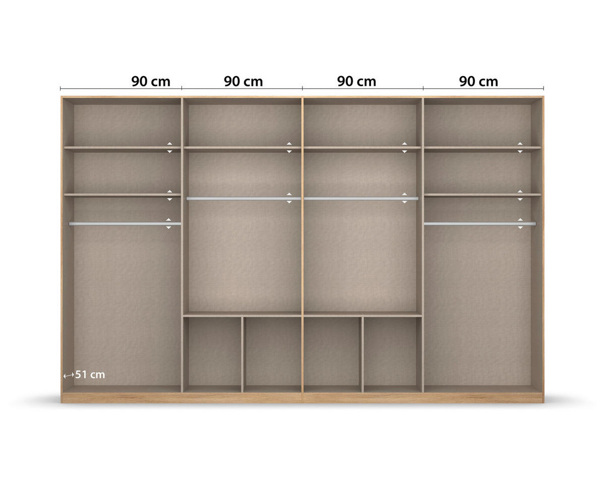 GARDEROB MED GÅNGJÄRN 360/229/54 cm 8-dörrar - vit/aluminiumfärg, Modern, trämaterial/plast (360/229/54cm) - Rauch Möbel