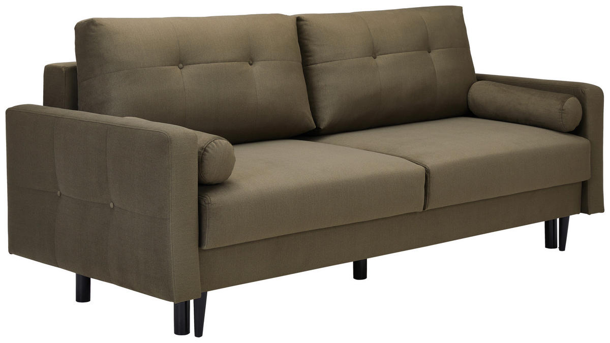 SCHLAFSOFA Samt Olivgrün  - Schwarz/Olivgrün, Konventionell, Holz/Textil (220/95/98cm) - MID.YOU