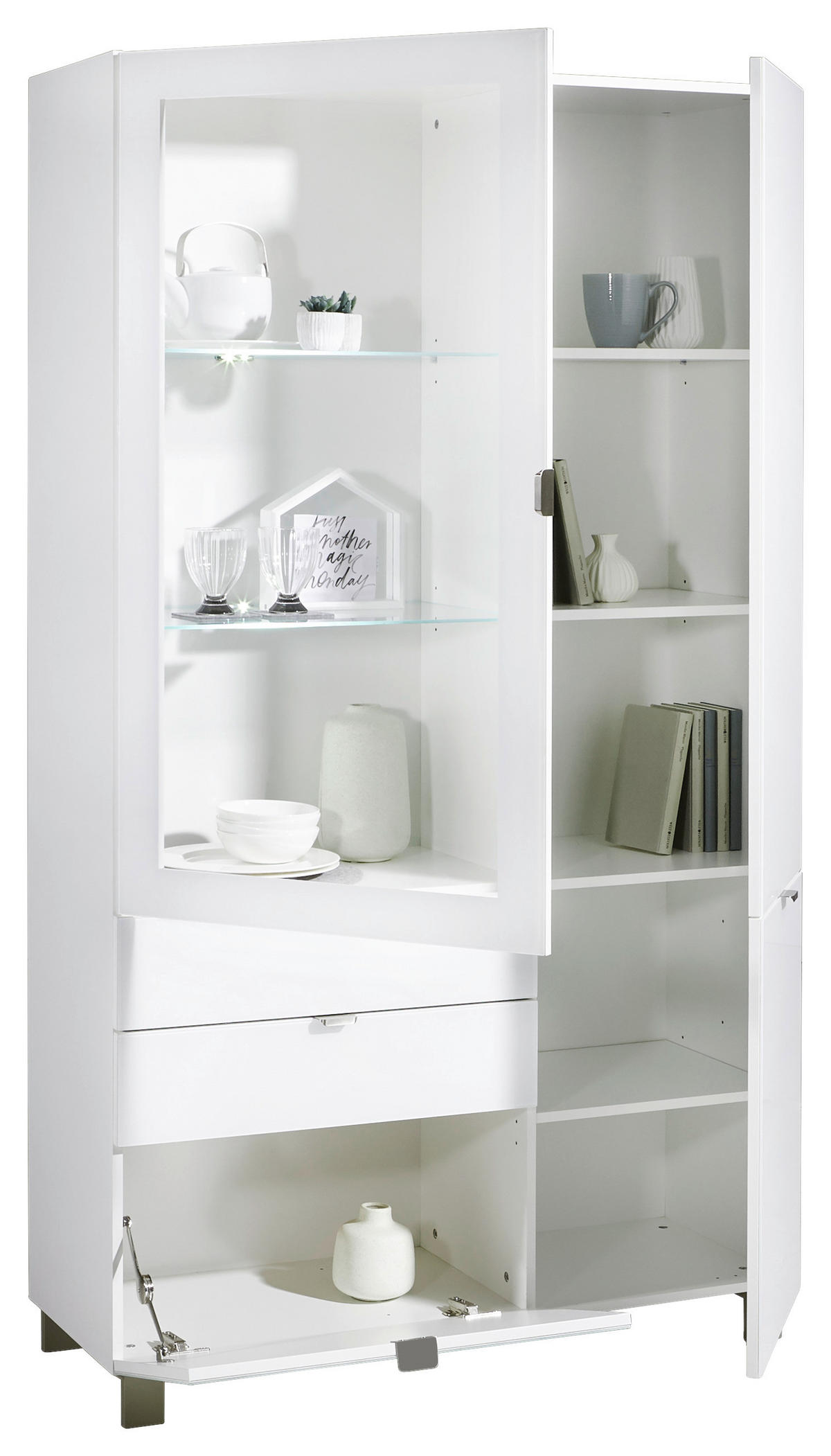 VITRINEWeiss  - Weiss/Edelstahlfarben, Design, Glas/Holzwerkstoff (109,7/190,7/41,4cm) - Hom`in