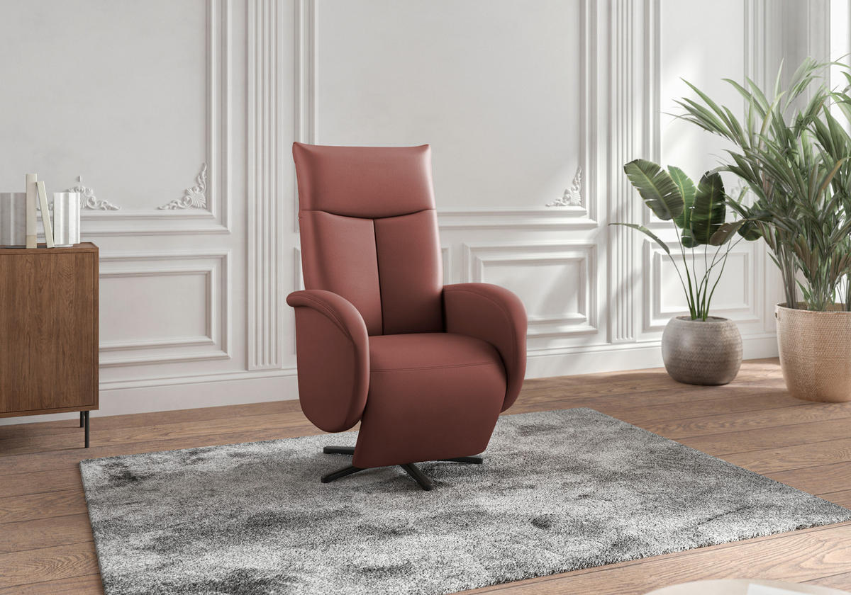 DREHSTUHL Rotbraun  - Rotbraun/Schwarz, MODERN, Leder/Metall (75/112/82cm) - Sit & More