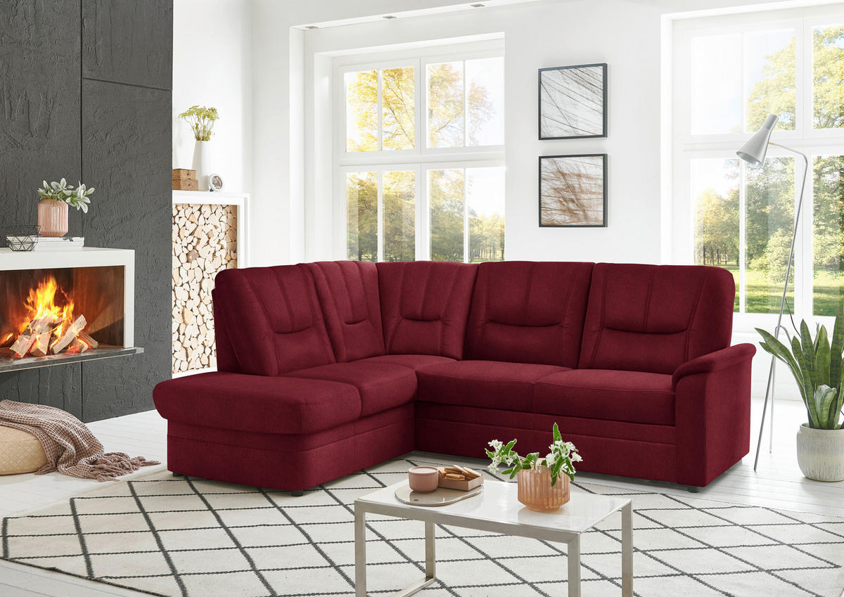 ECKSOFA  in Chenille Rot  185/235 cm  - Rot/Schwarz, KONVENTIONELL, Kunststoff/Textil (185/235cm) - Beldomo Comfort