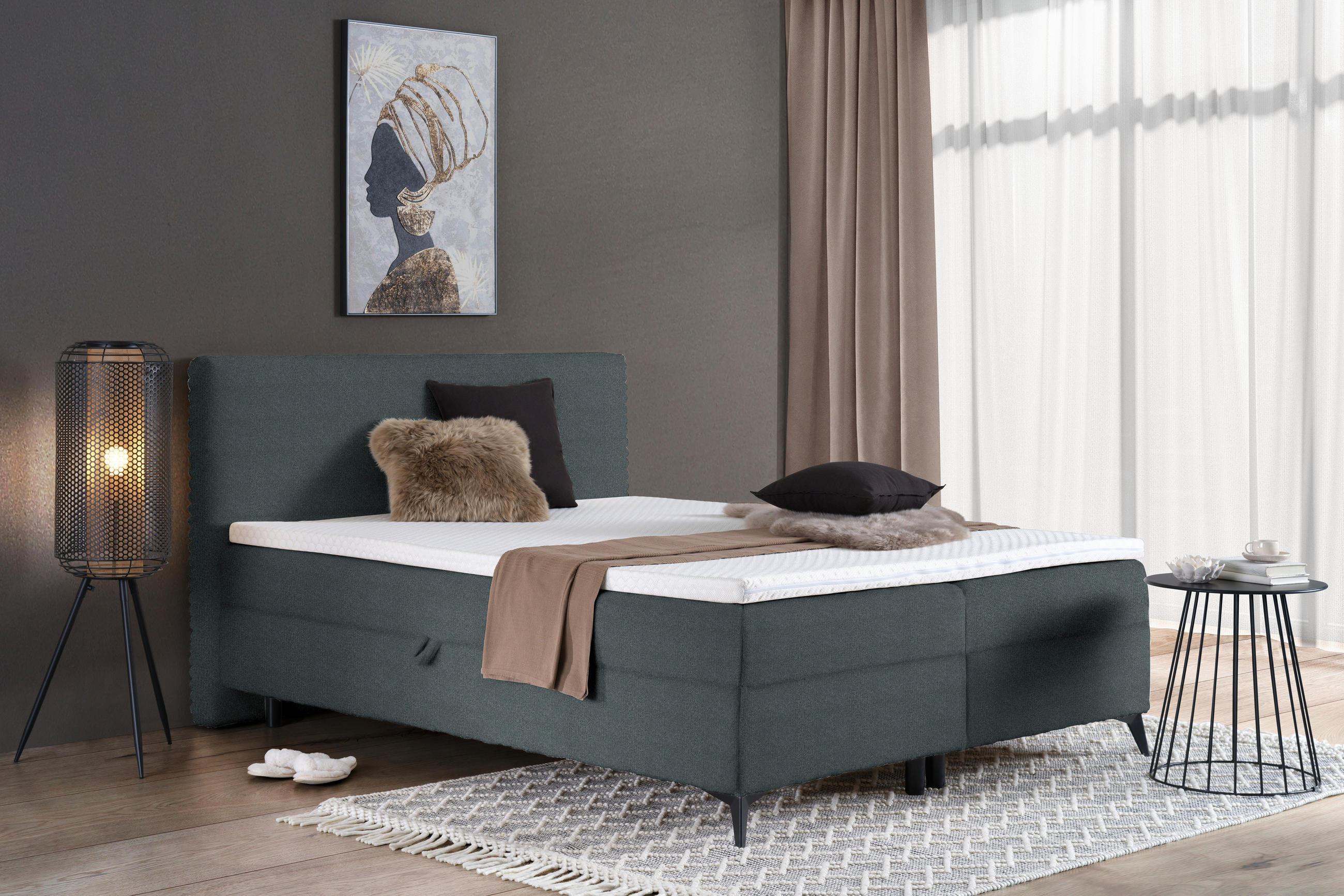 BOXBETT 140/200 cm  in Dunkelgrau  - Dunkelgrau/Schwarz, Design, Holz/Holzwerkstoff (140/200cm) - Xora