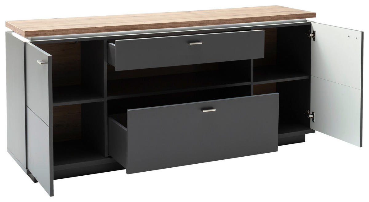 SIDEBOARD Neapel Neapel Eiche Wotan, Grau  180/81/44 cm  - Eiche Wotan/Grau, Design, Holzwerkstoff/Metall (180/81/44cm) - Stylife