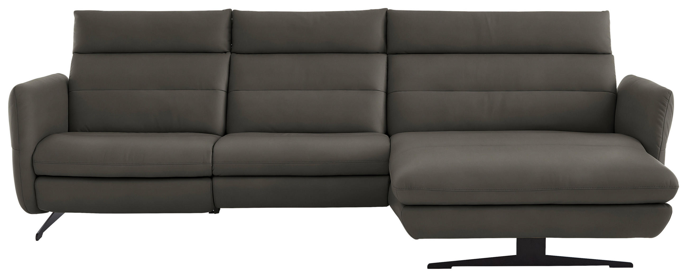 ECKSOFA in Echtleder Dunkelgrau  - Dunkelgrau/Schwarz, Design, Leder/Metall (300/157cm) - Dieter Knoll