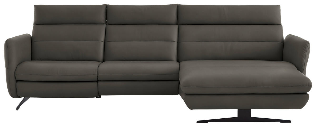 ECKSOFA in Echtleder Dunkelgrau  - Dunkelgrau/Schwarz, Design, Leder/Metall (300/157cm) - Dieter Knoll