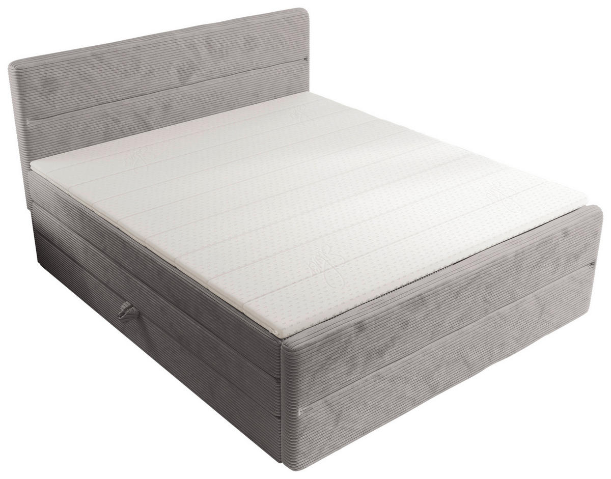 BOXSPRINGBETT 180/200 cm,  in Silberfarben, gepolstertes Kopfteil, Bettkasten, Topper, Matratzen, H3 + H4 = fest + sehr fest  - Silberfarben/Schwarz, KONVENTIONELL, Kunststoff/Textil (180/200cm) - Chameo