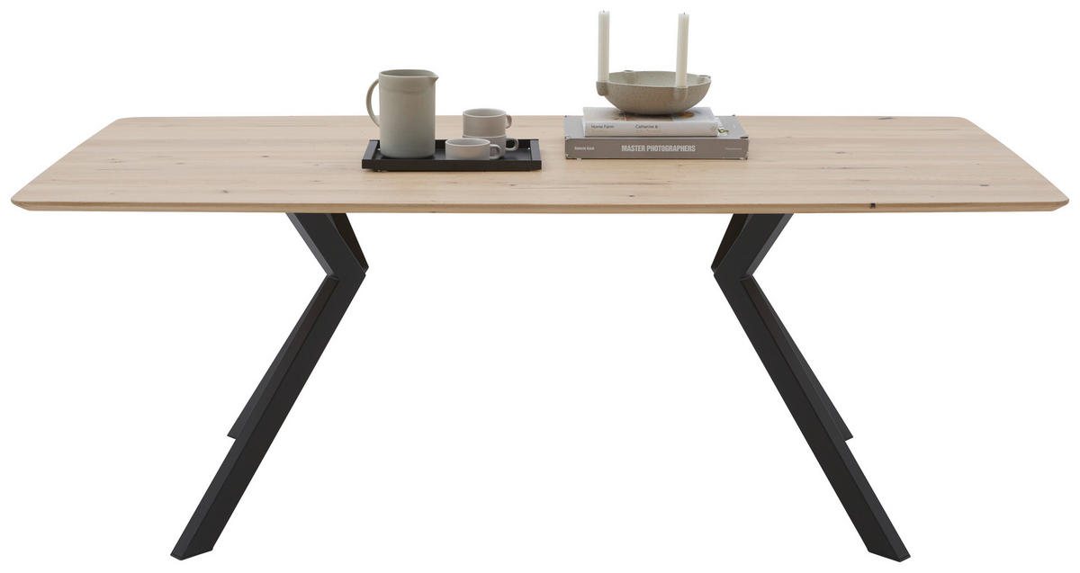 ESSTISCH Eiche massiv Schwarz, Eichefarben  - Eichefarben/Schwarz, MODERN, Holz/Metall (200/100/76cm) - Dieter Knoll