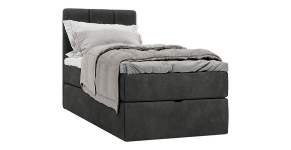 BOXBETT 70/200 cm,  in Anthrazit, Matratze, gepolstertes Kopfteil, Bettkasten, Topper, H3 = fest  - Anthrazit/Schwarz, Design, Holzwerkstoff/Kunststoff (70/200cm) - Esposa